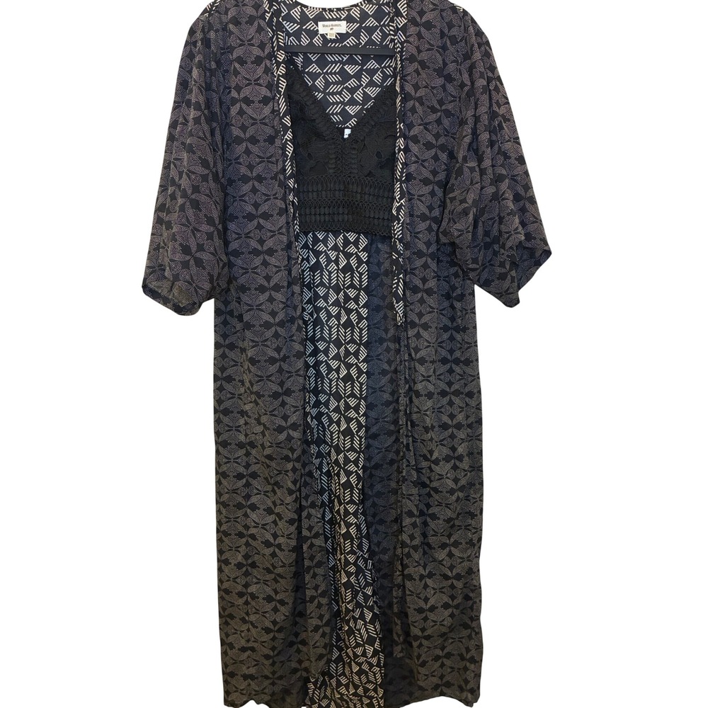 World Market Kimono Duster & Love Tree Crochet Bralette Palazzo Pants 4pc Set